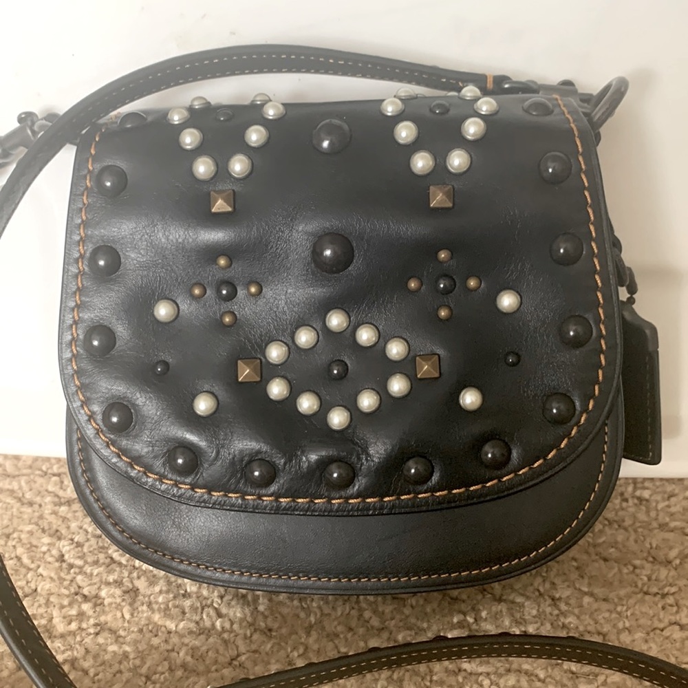 Coach WesternRivet Leather Saddle Bag, Black Gem